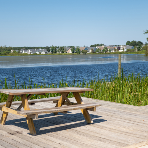 Lake dock with picnic table